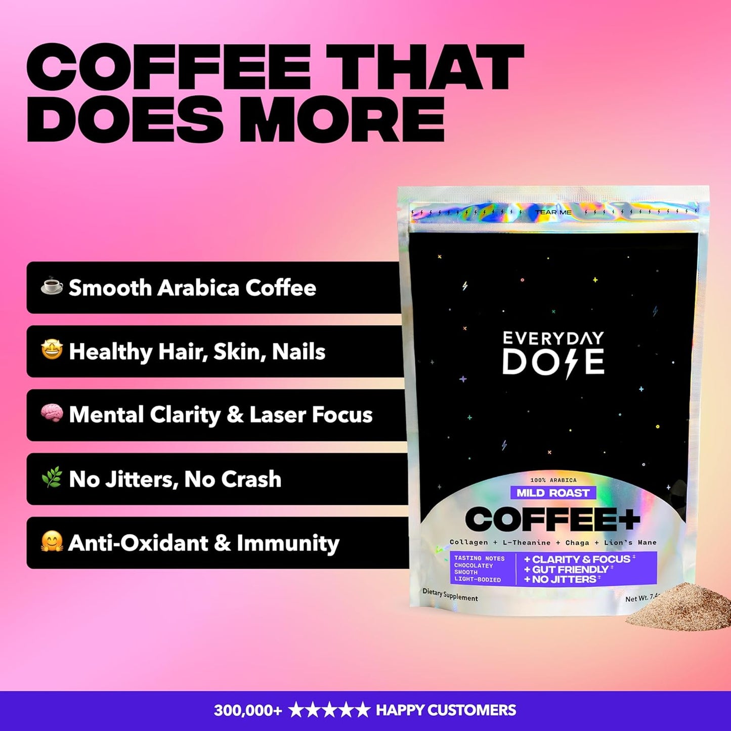 Everyday Dose Premium Adaptogenic Mushroom Coffee with Grass-Fed Collagen 30 Serving