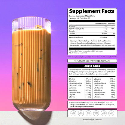 Everyday Dose Premium Adaptogenic Mushroom Coffee with Grass-Fed Collagen 30 Serving